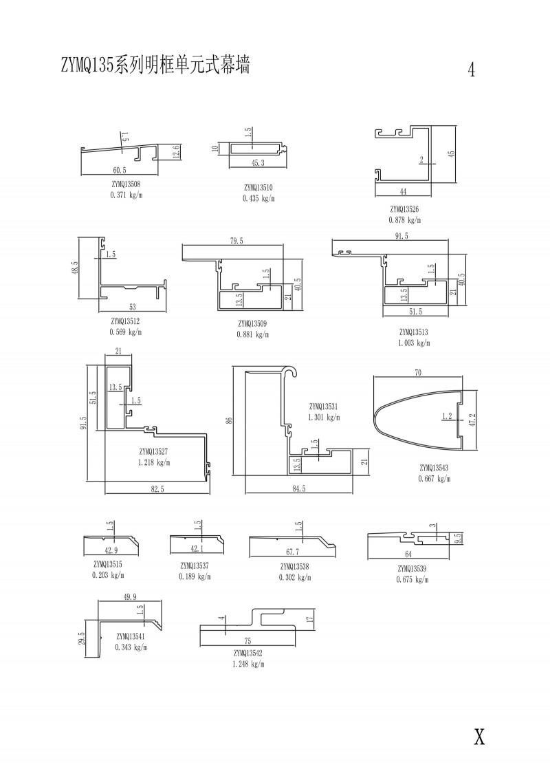 ZYMQ135 series visible frame unit type curtain wall