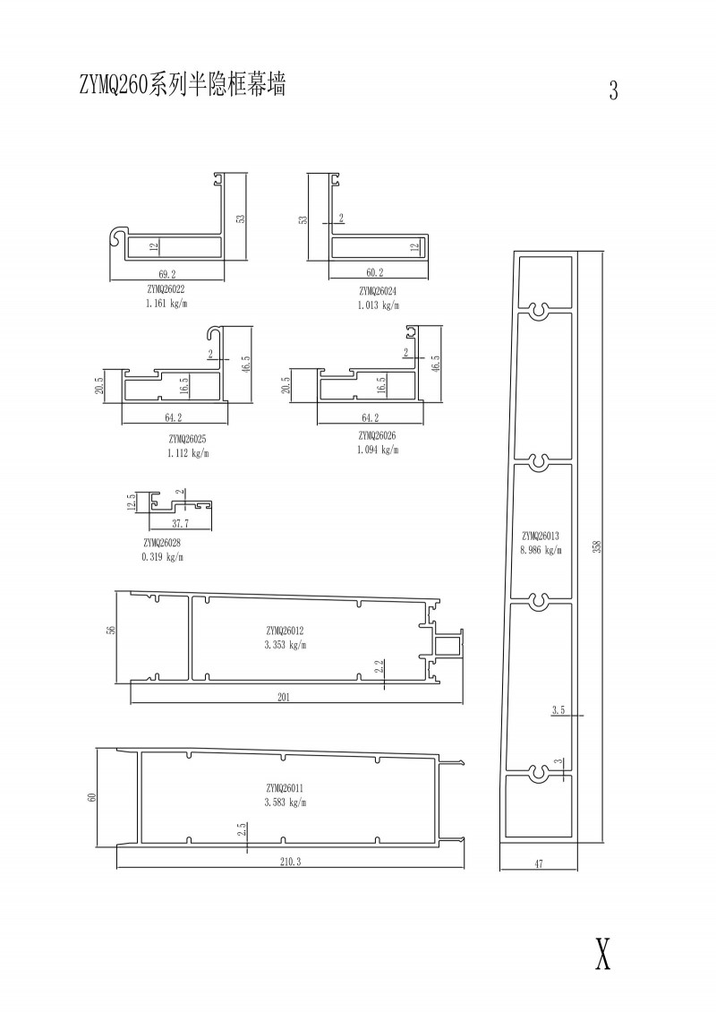 ZYMQ260 series semi-hidden frame curtain wall